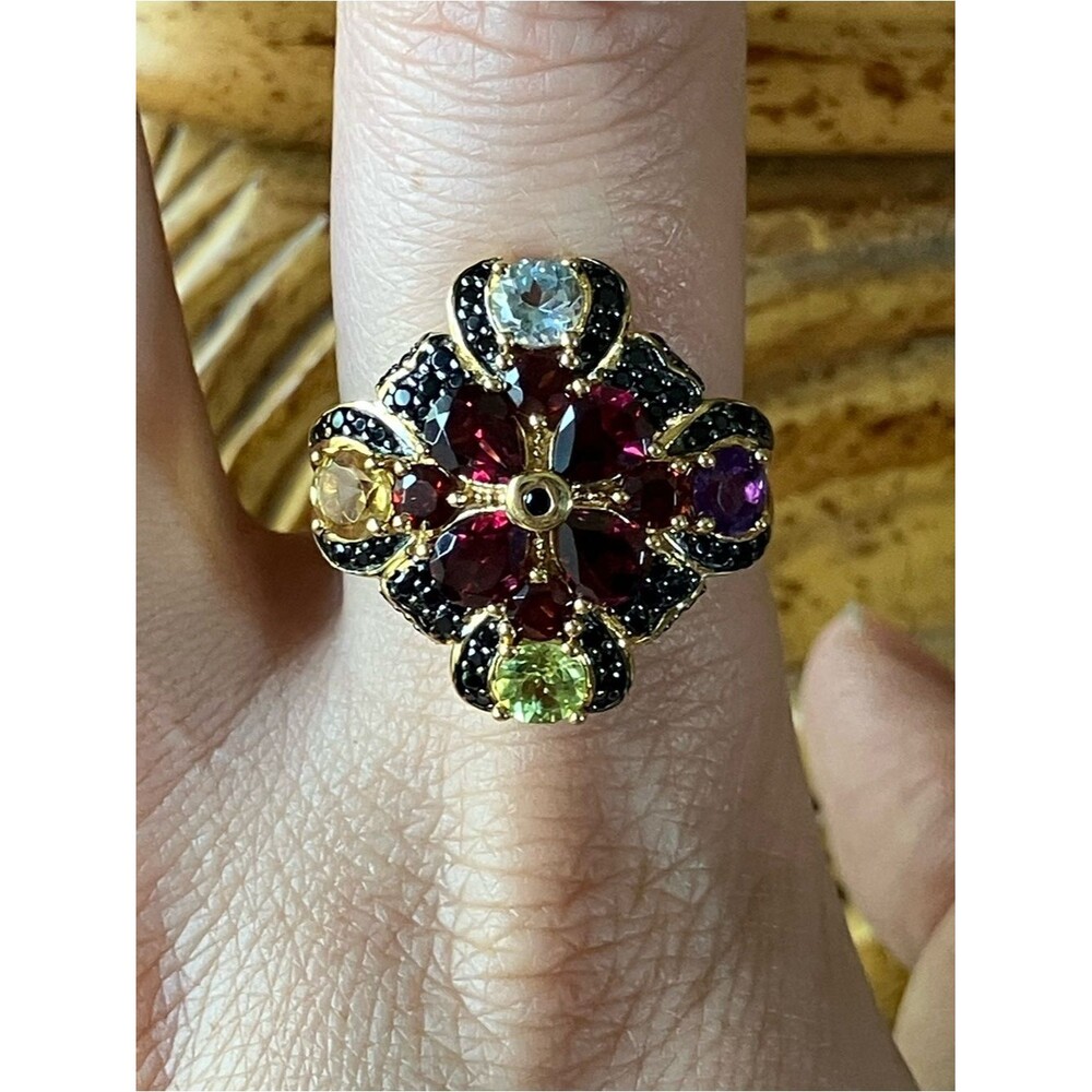Natural Garnet Multi Gemstone Art Deco Ring Size 9